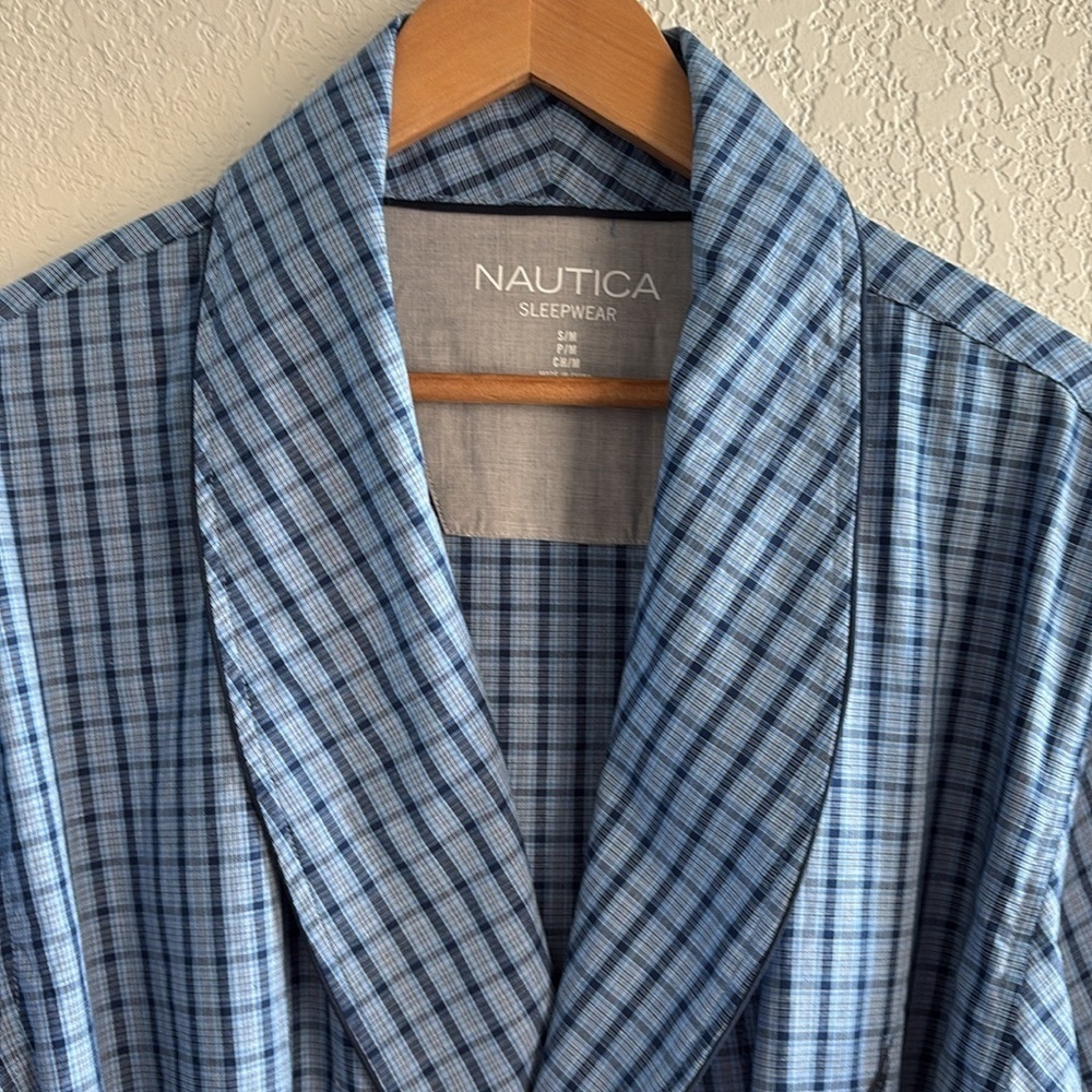NWOT Nautica Cotton Lightweight Men’s Blue Plaid Robe Small